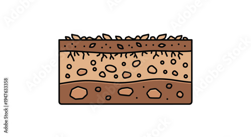 Cross section of soil layers depicted in a dark outline silhouette
