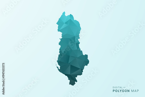 Albania Map - Polygon style vector illustration in teal blue-green low poly geometric design, modern minimal silhouette.
