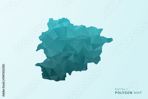 Andorra Map - Polygon style vector illustration in teal blue-green low poly geometric design, modern minimal silhouette.
