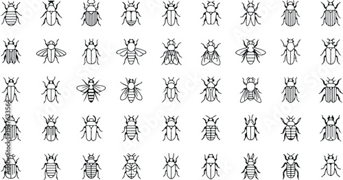 Insect line icons set including beetle bee fly bug ant mosquito and other small insects outline vector collection isolated on white background