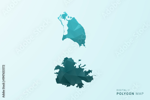 Antigua and Barbuda Map - Polygon style vector illustration in teal blue-green low poly geometric design, modern minimal silhouette.