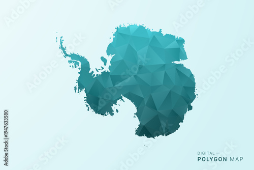 Antarctica Map - Polygon style vector illustration in teal blue-green low poly geometric design, modern minimal silhouette.