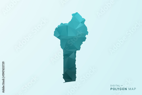 Benin Map - Polygon style vector illustration in teal blue-green low poly geometric design, modern minimal silhouette.