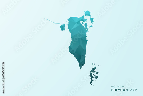 Bahrain Map - Polygon style vector illustration in teal blue-green low poly geometric design, modern minimal silhouette.