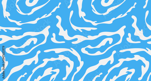 Abstract milk splash seamless pattern. White liquid organic shapes on blue background. Fluid dairy texture vector