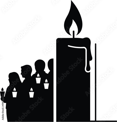 Silhouette of people lighting candles for hope and inspiration Vector