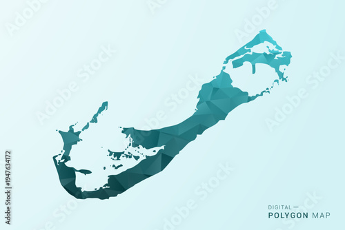Bermuda Map - Polygon style vector illustration in teal blue-green low poly geometric design, modern minimal silhouette.