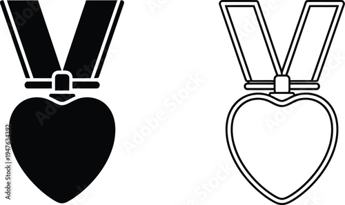 Heart medals black and white Vector