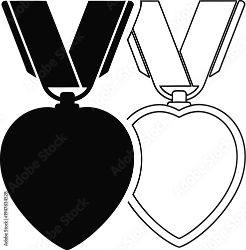 Heart shape medals black and white Vector