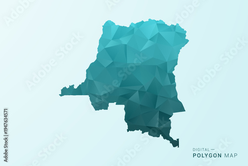 Democratic Republic of the Congo Map - Polygon style vector illustration in teal blue-green low poly geometric design, modern minimal silhouette.