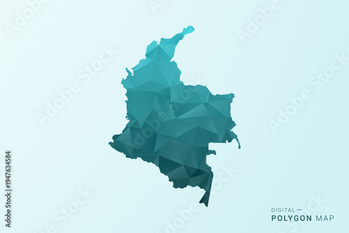 Colombia Map - Polygon style vector illustration in teal blue-green low poly geometric design, modern minimal silhouette.