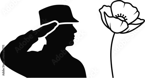 Soldier silhouette salutes flower Vector