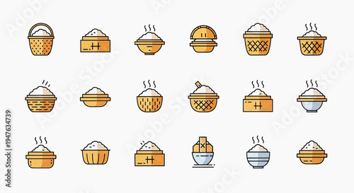 Various food icons including dishes and baskets with lids are displayed