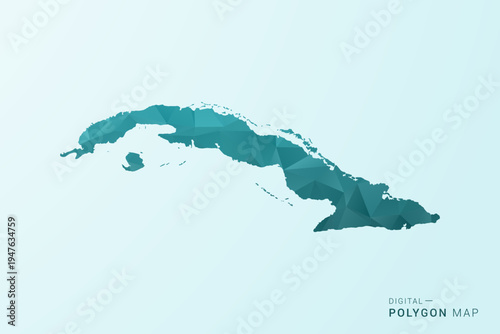 Cuba Map - Polygon style vector illustration in teal blue-green low poly geometric design, modern minimal silhouette.