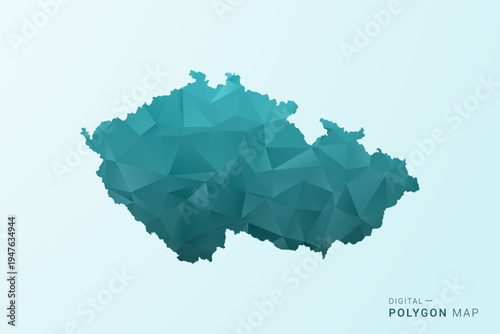 czech republic Map - Polygon style vector illustration in teal blue-green low poly geometric design, modern minimal silhouette.