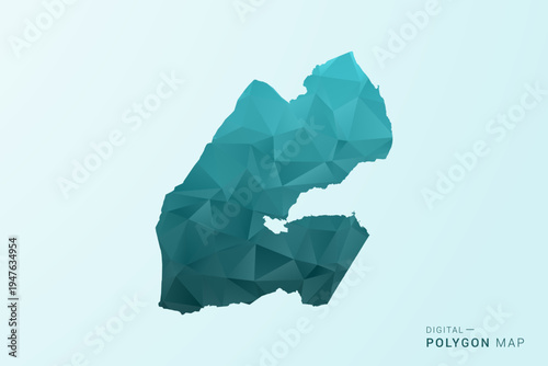 Djibouti Map - Polygon style vector illustration in teal blue-green low poly geometric design, modern minimal silhouette.