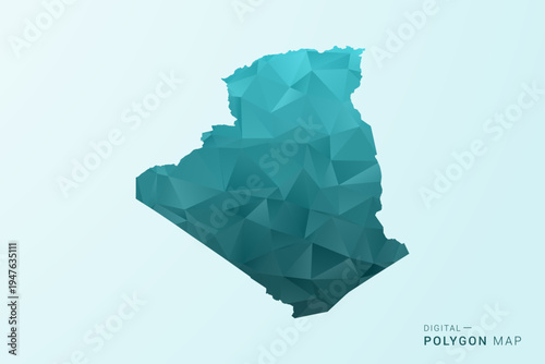 Algeria Map - Polygon style vector illustration in teal blue-green low poly geometric design, modern minimal silhouette.