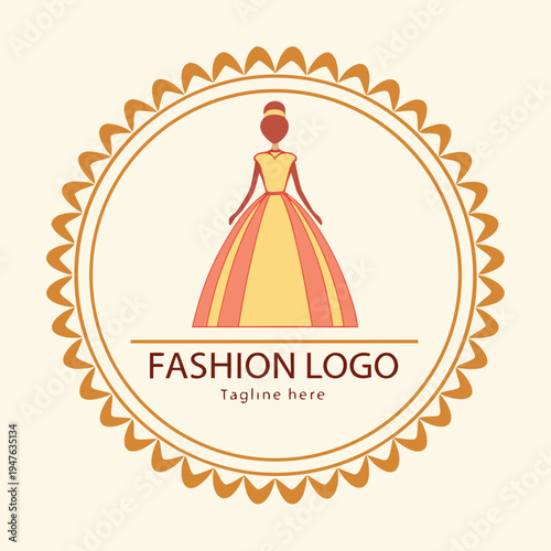 A minimalist logo featuring a stylized woman in a flared dress within an ornate circular frame