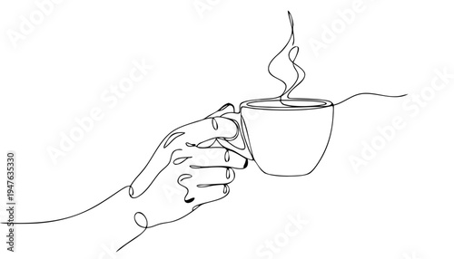 Continuous One Line Hand Holding Coffee Cup Vector – Minimal Lifestyle Line Art