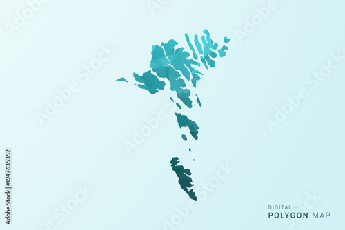 Faroe Islands Map - Polygon style vector illustration in teal blue-green low poly geometric design, modern minimal silhouette.