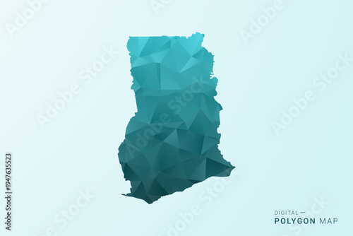 Ghana Map - Polygon style vector illustration in teal blue-green low poly geometric design, modern minimal silhouette.