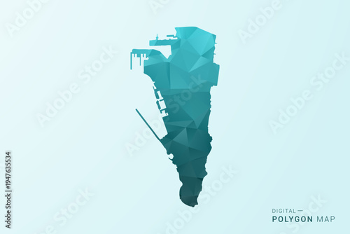 Gibraltar Map - Polygon style vector illustration in teal blue-green low poly geometric design, modern minimal silhouette.