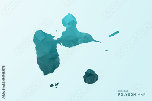 Guadeloupe Map - Polygon style vector illustration in teal blue-green low poly geometric design, modern minimal silhouette.