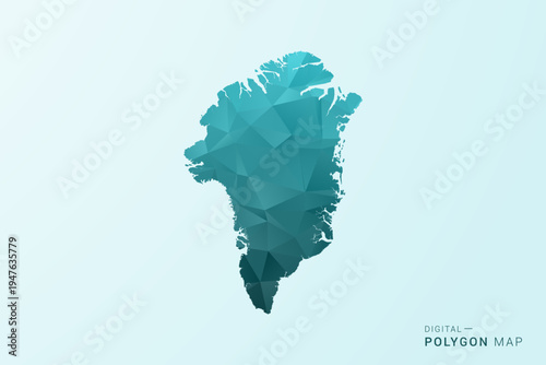 Greenland Map - Polygon style vector illustration in teal blue-green low poly geometric design, modern minimal silhouette.