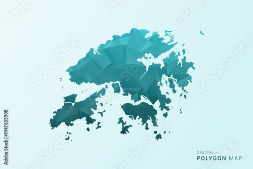 Hong Kong Map - Polygon style vector illustration in teal blue-green low poly geometric design, modern minimal silhouette.