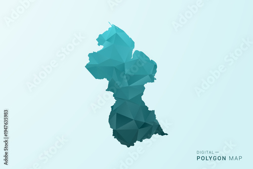 Guyana Map - Polygon style vector illustration in teal blue-green low poly geometric design, modern minimal silhouette.