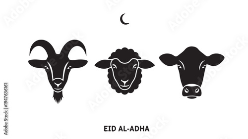 Eid Al-Adha Sacrifice Animal Icons For Islamic Holiday Concepts