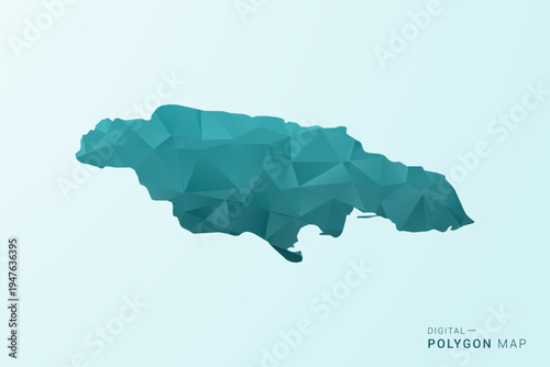 Jamaica Map - Polygon style vector illustration in teal blue-green low poly geometric design, modern minimal silhouette.