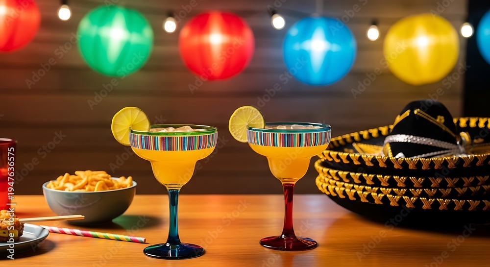 Obraz premium Cinco de mayo fiesta celebration with colorful decor and refreshing drinks