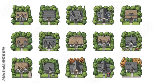 Overhead View of Miniature Houses Surrounded by Greenery.