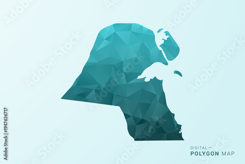 Kuwait Map - Polygon style vector illustration in teal blue-green low poly geometric design, modern minimal silhouette.
