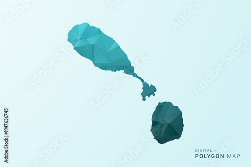 Saint Kitts and Nevis Map - Polygon style vector illustration in teal blue-green low poly geometric design, modern minimal silhouette.