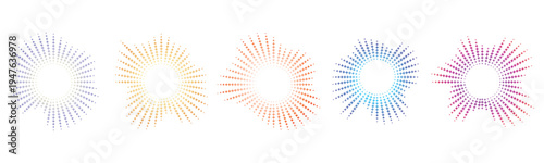 Multicolored particle burst graphics in purple, blue, yellow, red, and pink hues