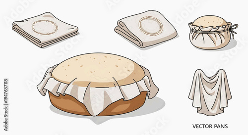An illustration of various cloth napkins and towels on a table setting
