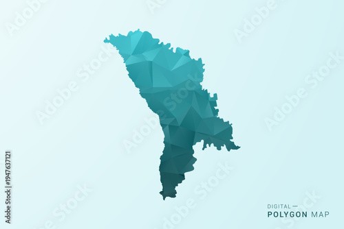 Moldova Map - Polygon style vector illustration in teal blue-green low poly geometric design, modern minimal silhouette.