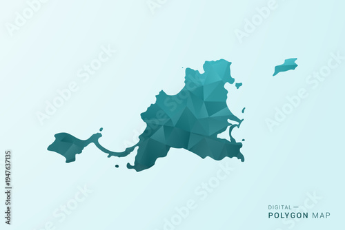 Saint Martin Map - Polygon style vector illustration in teal blue-green low poly geometric design, modern minimal silhouette.