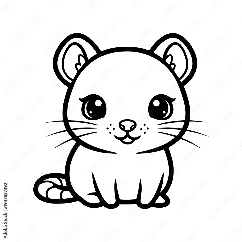 Obraz premium Cute cartoon style baby mouse with big eyes and whiskers.