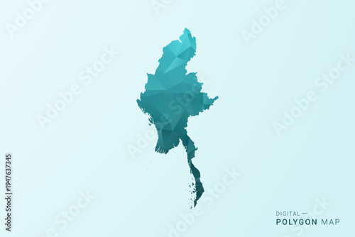 Myanmar Map - Polygon style vector illustration in teal blue-green low poly geometric design, modern minimal silhouette.