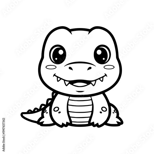 Cute cartoon baby crocodile with big eyes and smiling expression.