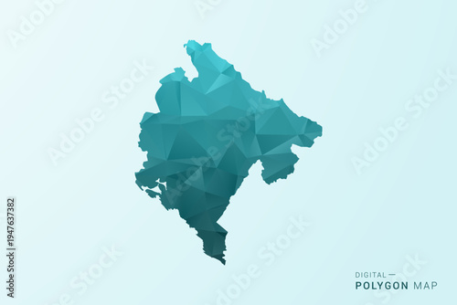 Montenegro Map - Polygon style vector illustration in teal blue-green low poly geometric design, modern minimal silhouette.