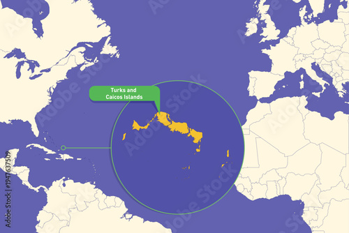 Highlighted infographic map illustration of Turks and Caicos Islands, ideal for education, travel guides, and geography presentations.