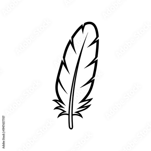 Single Feather Black and White Outline vector illustration
