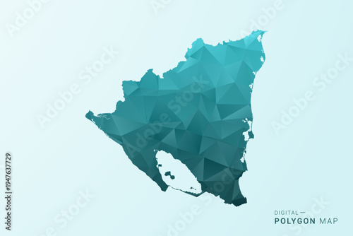 Nicaragua Map - Polygon style vector illustration in teal blue-green low poly geometric design, modern minimal silhouette.