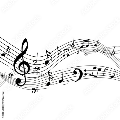 Musical notes and treble clef on sheet music.