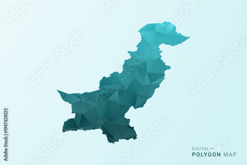 Pakistan Map - Polygon style vector illustration in teal blue-green low poly geometric design, modern minimal silhouette.