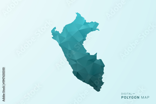 Peru Map - Polygon style vector illustration in teal blue-green low poly geometric design, modern minimal silhouette.